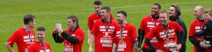 Director Sam Mackenzie congratulates Jordan Hulme on becoming Alty skipper, By Altrincham Football Club